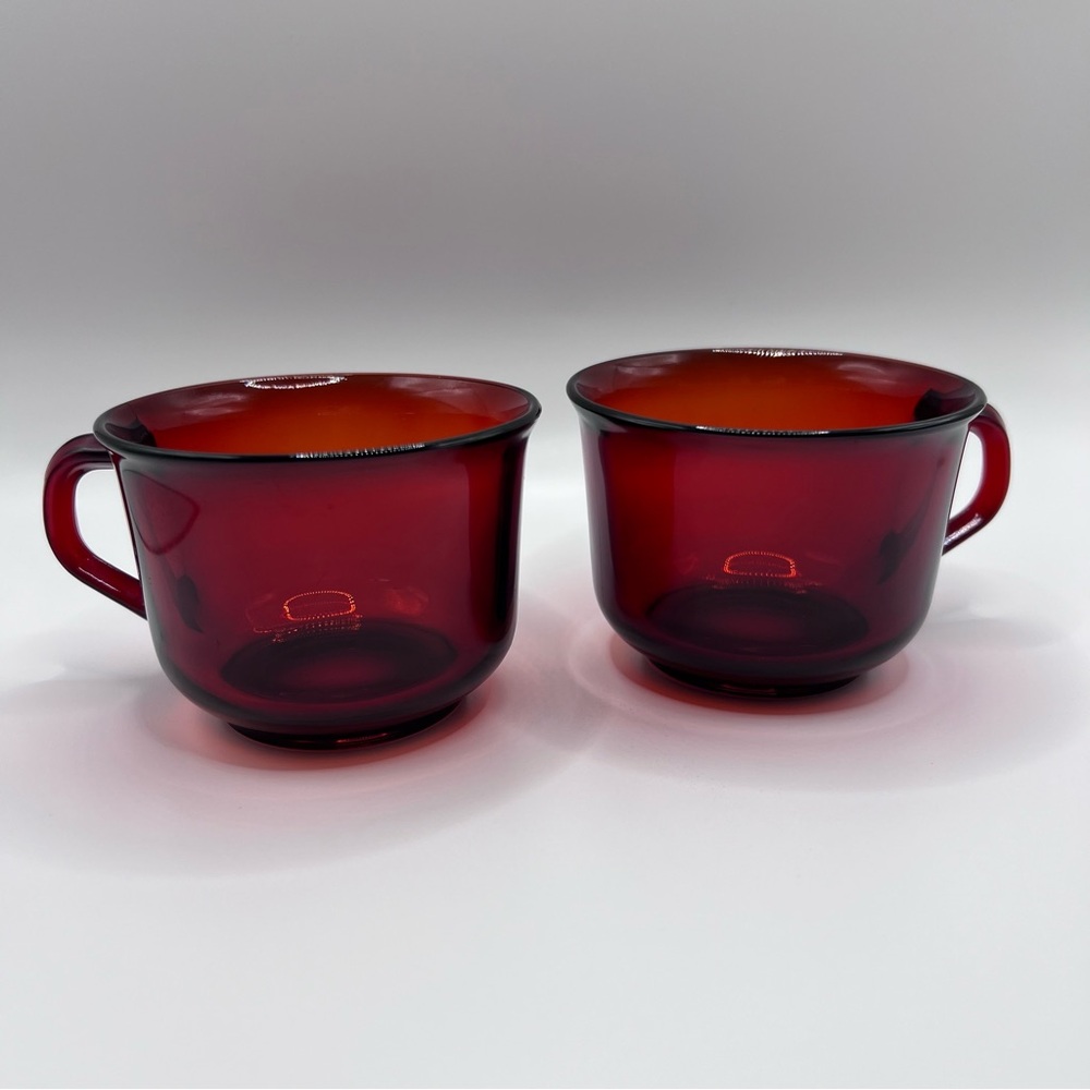 Vintage GIcoloc France Ruby Red Cranberry 2 Coffee Tea Cups Glassware